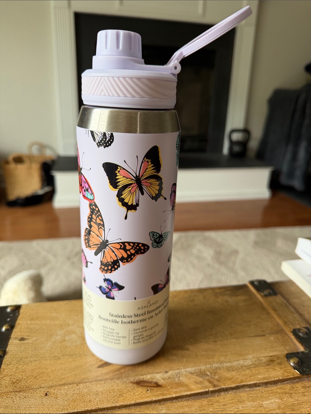 NWT Ashland Butterfly Stainless Steel Travel Bottle with Flip Lid